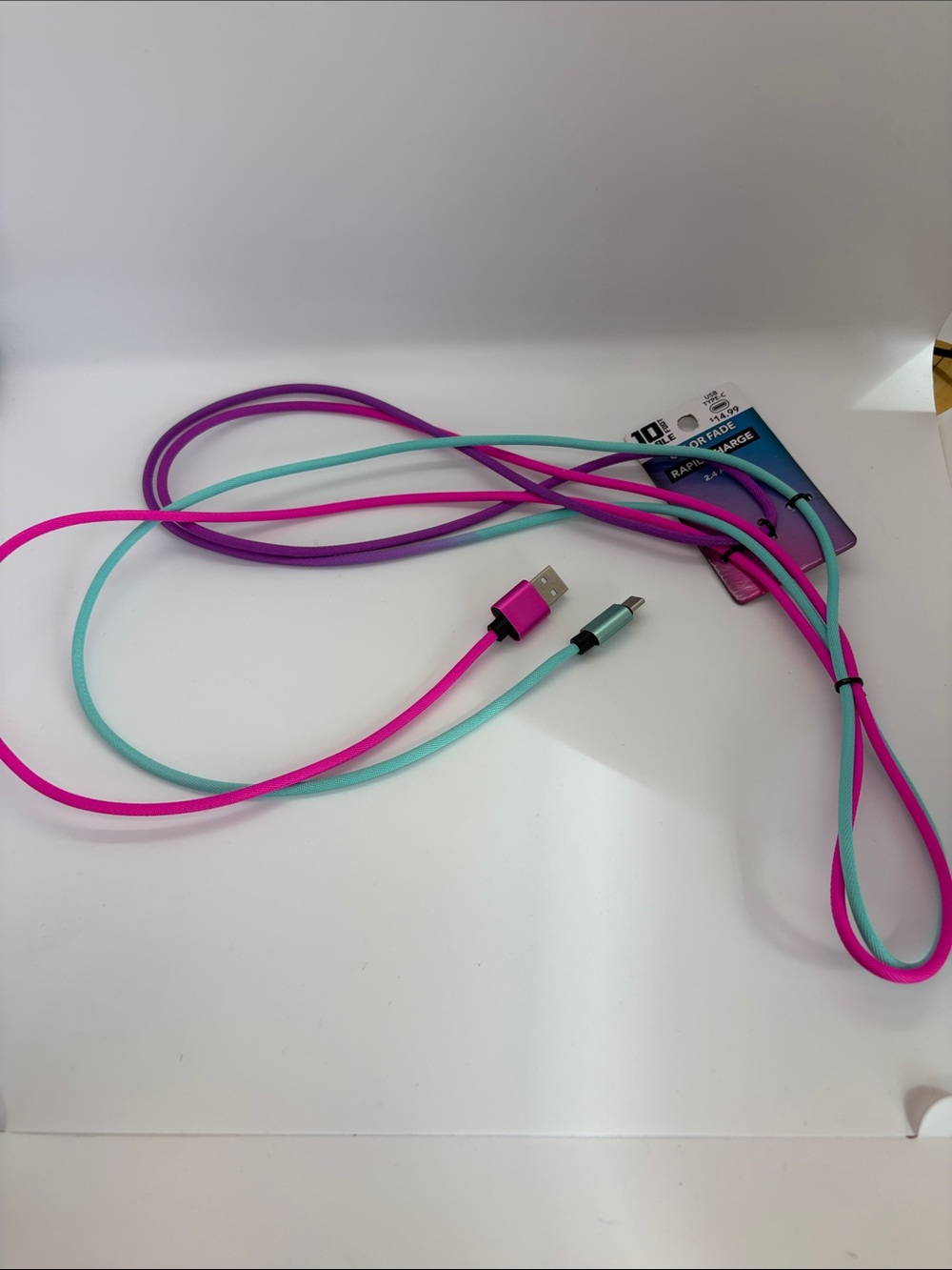 NWT Universal Lightning Charging Cable in Color Fade hot pink, Purple  & Mint